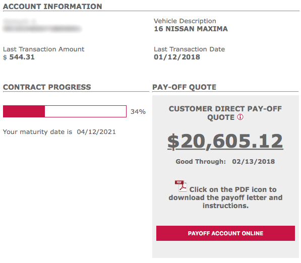 NMAC Car Payment Balance February 3, 2018